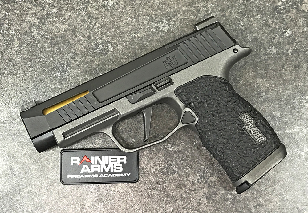 A customized SIG P365 at Rainier Arms Firearms Academy, the home of USPSA and IDPA in Wichita, KS